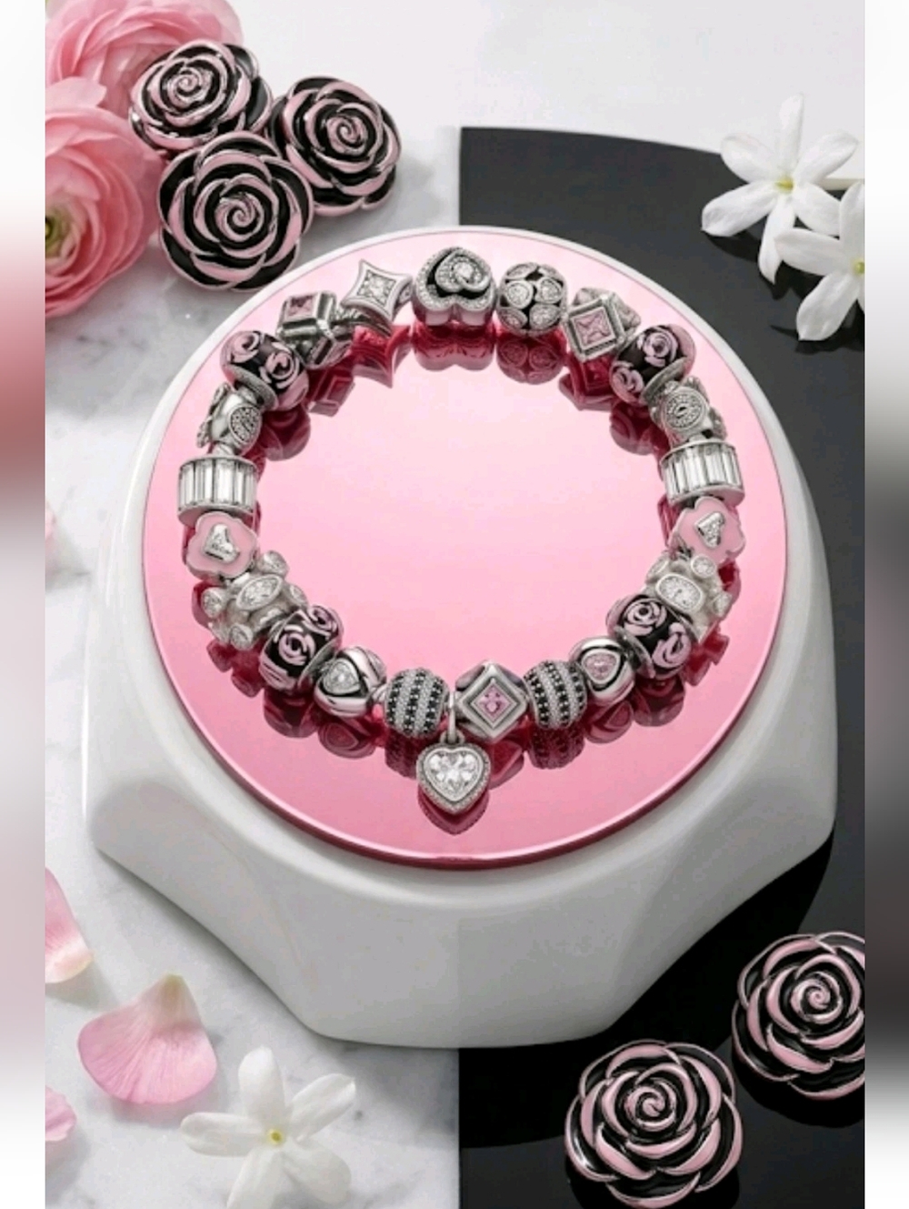 Pandora & Chamilia Curated Charm Pink & Black Bracelet -8.3
